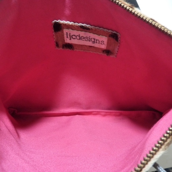 IJCDESIGNS Animal Print Calf Hair Zipper Pouch Clutch Bag Travel Casual Tasseled - Picture 7 of 7